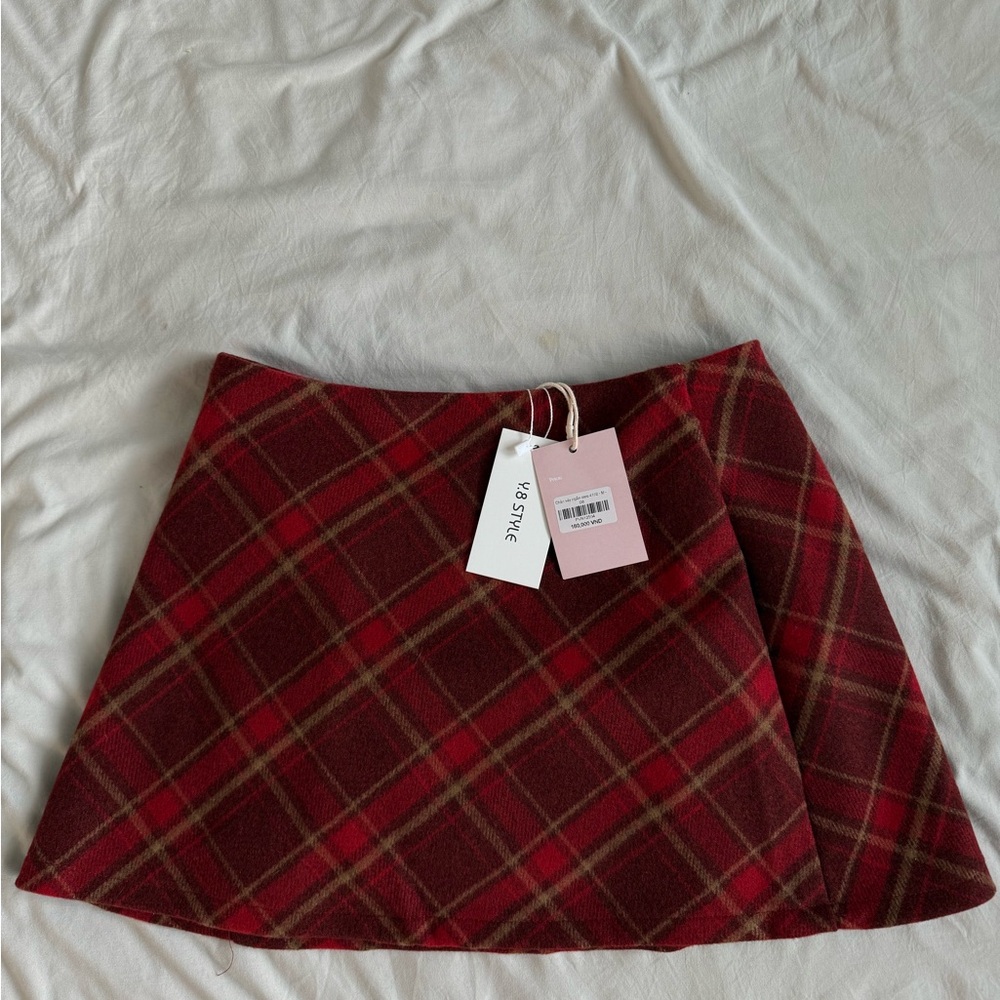 Plaid A-Line Skort in Red
